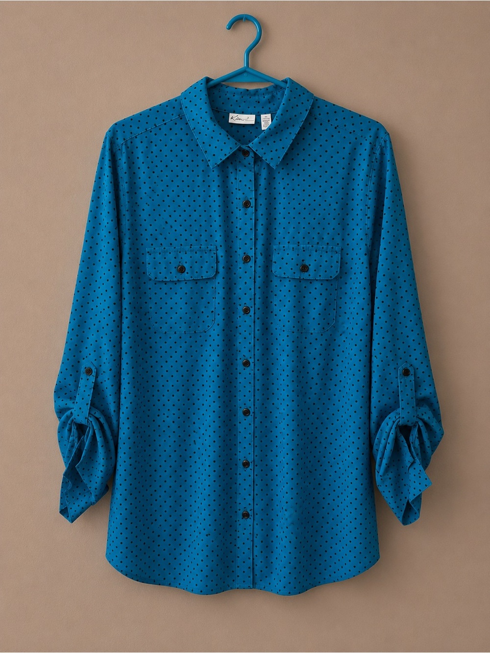 Kim Rogers Teal Dot-Print Button-Front Shirt